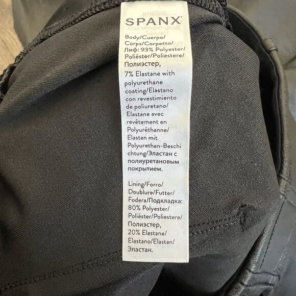 Spanx Black Faux Leather Like Joggers Pants M Elastic Waist High Waist - Picture 15 of 16